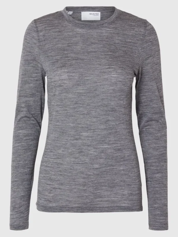 SELECTED 100% ULL LÅNGÄRMAD TOPP Grey New