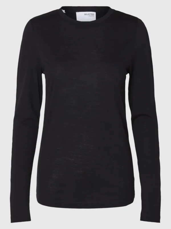 SELECTED 100% ULL LÅNGÄRMAD TOPP Black Cheap