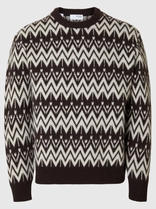 SELECTED 100% ULL RUNDRINGAD TRÖJA Brown Hot
