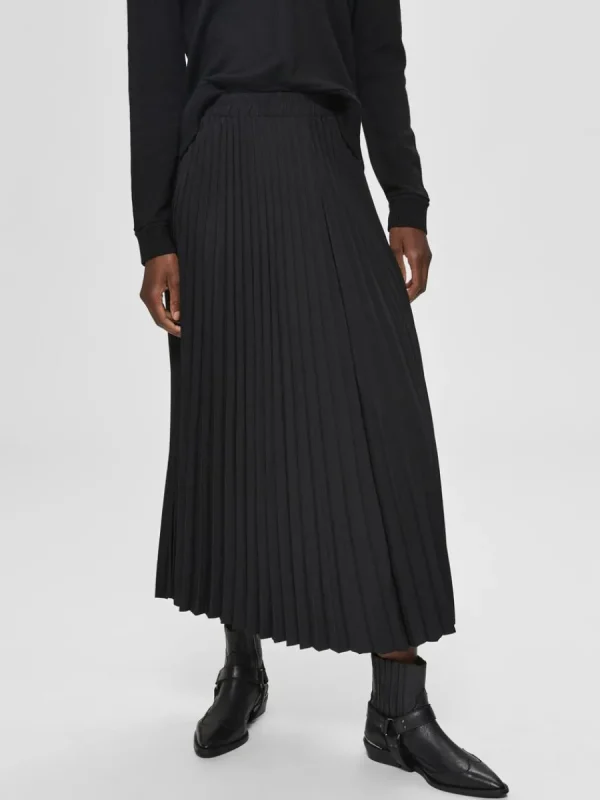 SELECTED VECKAD MIDIKJOL Black Cheap