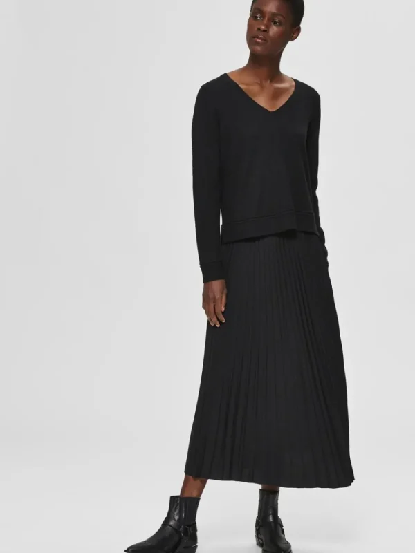 SELECTED VECKAD MIDIKJOL Black Cheap