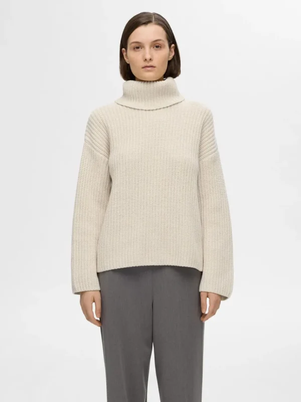 SELECTED ÖVERDIMENSIONERAD GROVSTICKAD TRÖJA Beige Outlet