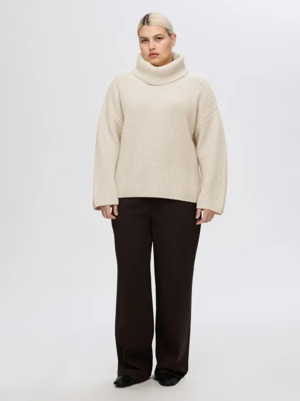 SELECTED ÖVERDIMENSIONERAD GROVSTICKAD TRÖJA Beige Outlet
