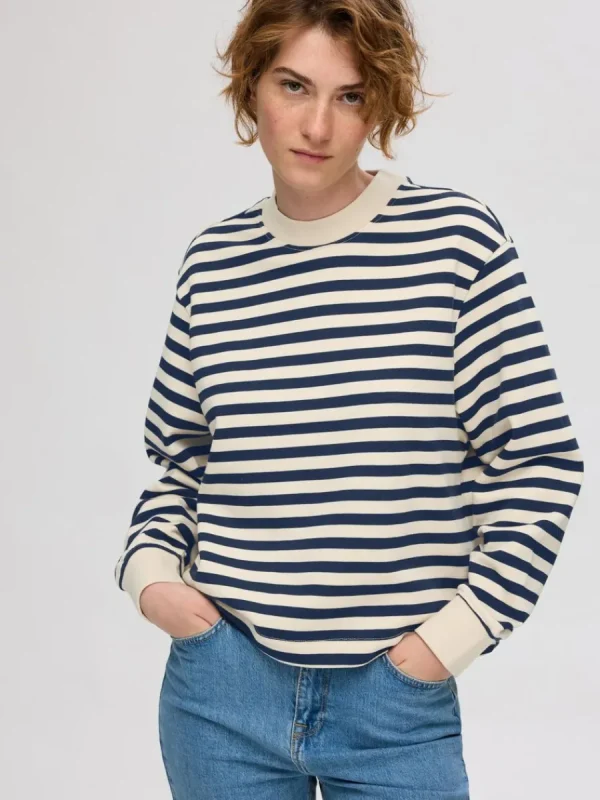 SELECTED ÖVERDIMENSIONERAD RANDIG SWEATSHIRT Blue Shop