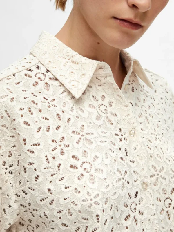 SELECTED ÖVERDIMENSIONERAD SPETS SKJORTA Beige Fashion