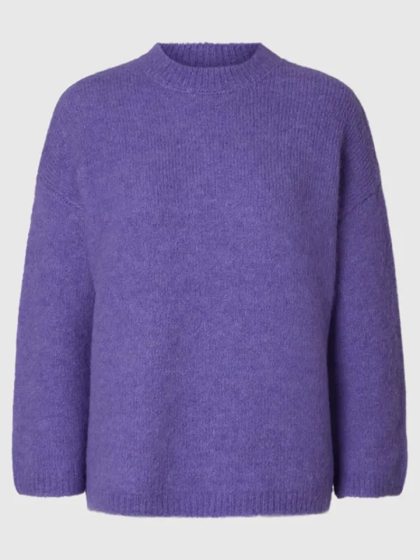 SELECTED ÖVERDIMENSIONERAD STICKAD TRÖJA Purple Online