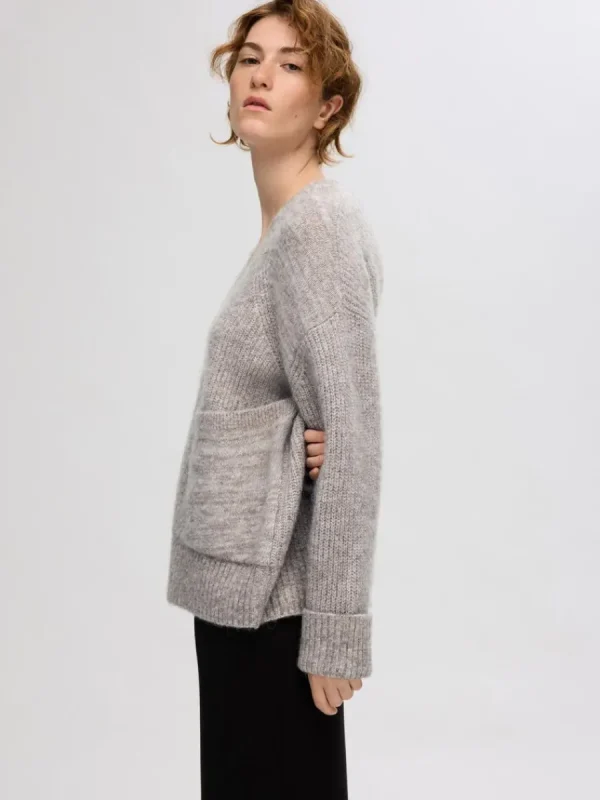 SELECTED ÖVERDIMENSIONERAD STICKAD KOFTA Grey New