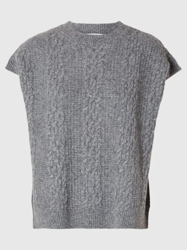 SELECTED ÖVERDIMENSIONERAD STICKAD VÄST Grey New