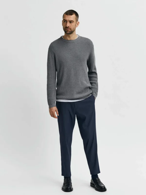 SELECTED VÅFFELSTICKNING TRÖJA Grey Store