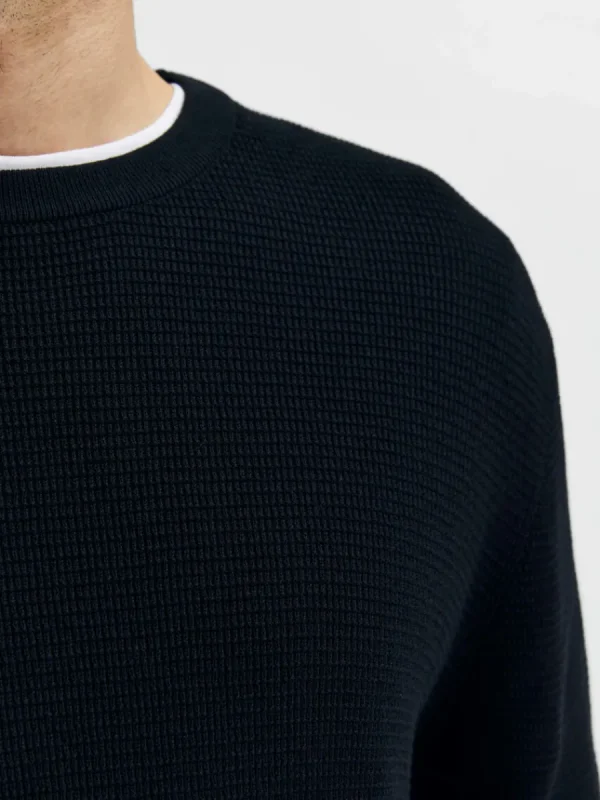SELECTED VÅFFELSTICKNING TRÖJA Black Best Sale