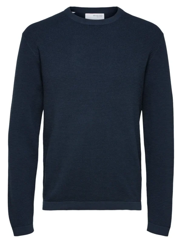 SELECTED VÅFFELSTICKNING TRÖJA Blue Store