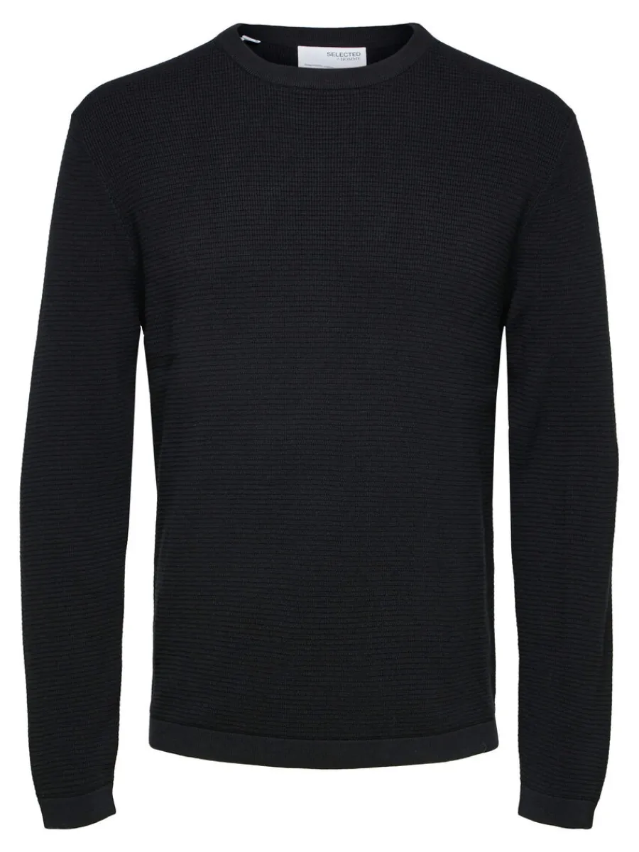 vffelstickning_trja_4-1.webp SELECTED VÅFFELSTICKNING TRÖJA Black Best Sale