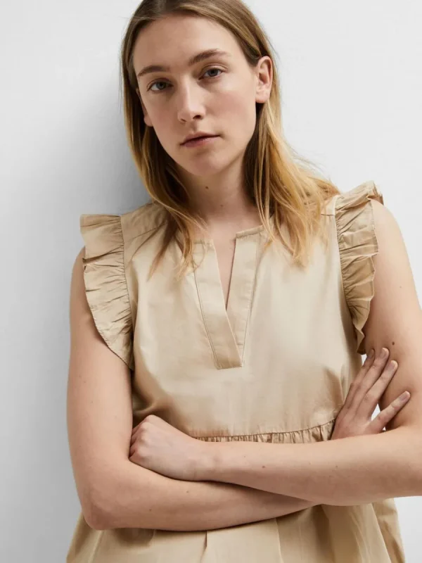 SELECTED VOLANGPRYDD TOPP Beige Fashion