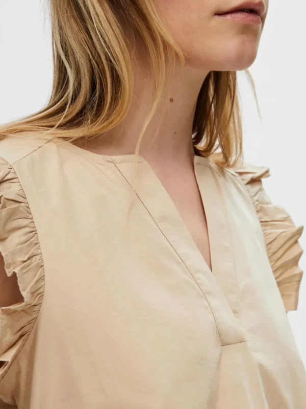 SELECTED VOLANGPRYDD TOPP Beige Fashion