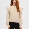 SELECTED VOLANGPRYDD TRÖJA Beige Sale