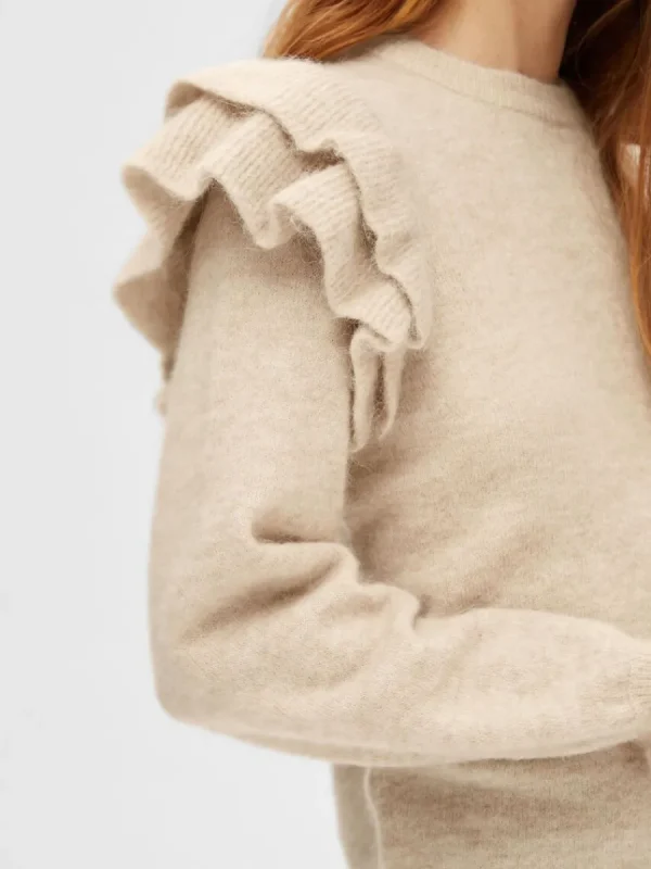 SELECTED VOLANGPRYDD TRÖJA Beige Sale