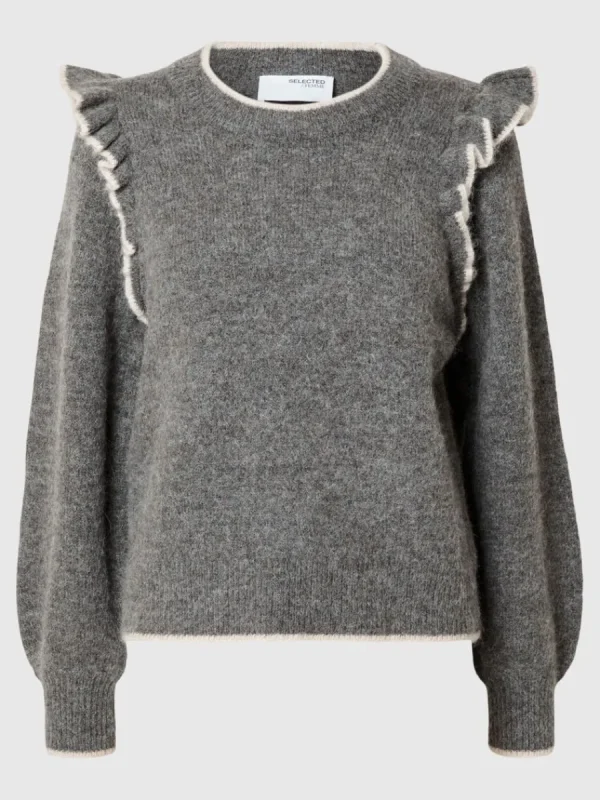 SELECTED VOLANGPRYDD TRÖJA Grey Fashion