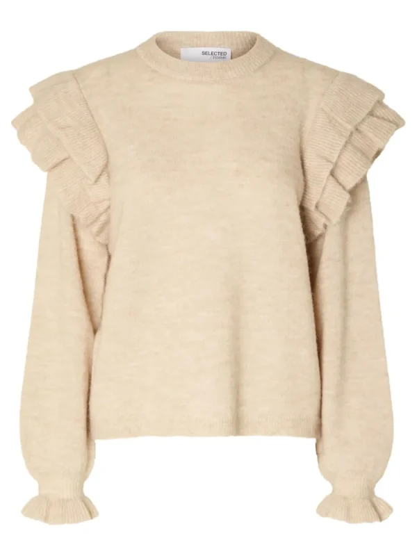 SELECTED VOLANGPRYDD TRÖJA Beige Sale