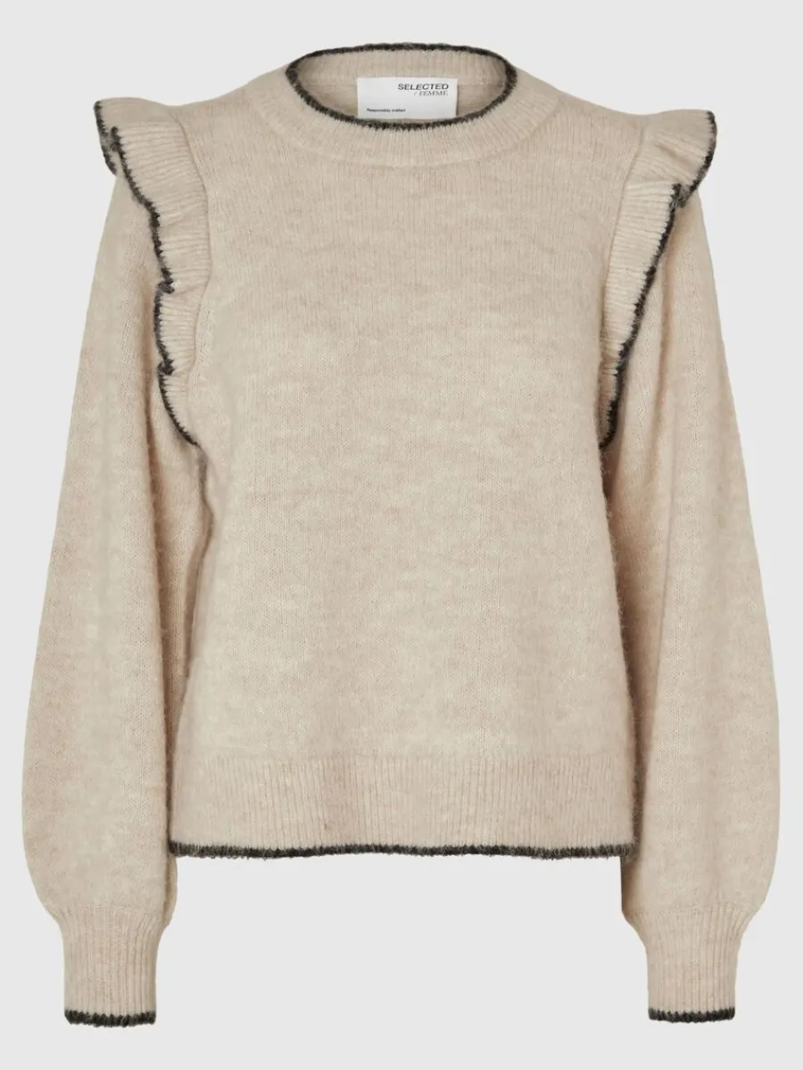 volangprydd_trja_5.webp SELECTED VOLANGPRYDD TRÖJA Beige Clearance