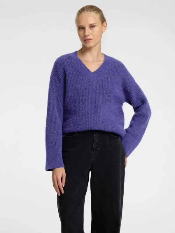 SELECTED V-RINGNING STICKAD TRÖJA Purple Sale