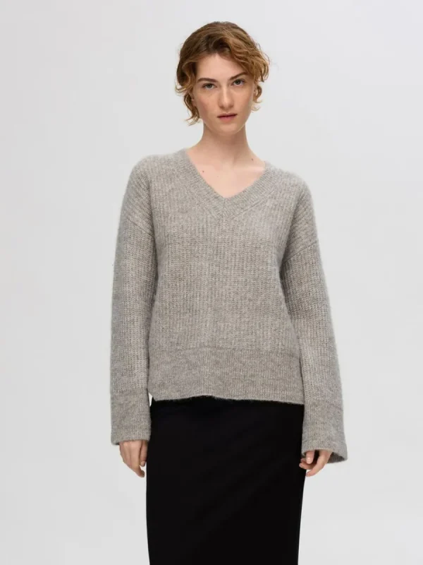 SELECTED V-RINGNING STICKAD TRÖJA Grey Best Sale