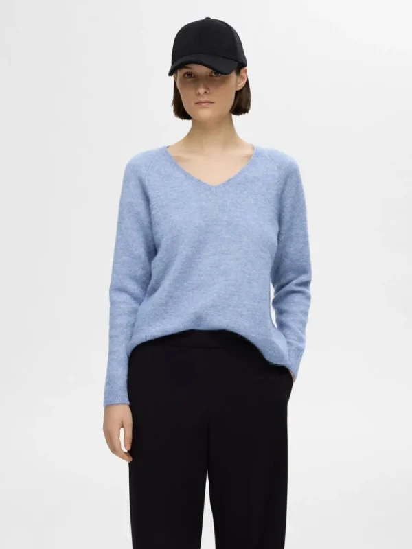 SELECTED V-RINGNING STICKAD TRÖJA Blue Outlet