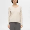 SELECTED V-RINGNING STICKAD TRÖJA Beige Best Sale