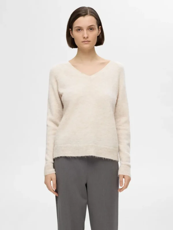 SELECTED V-RINGNING STICKAD TRÖJA Beige Best Sale