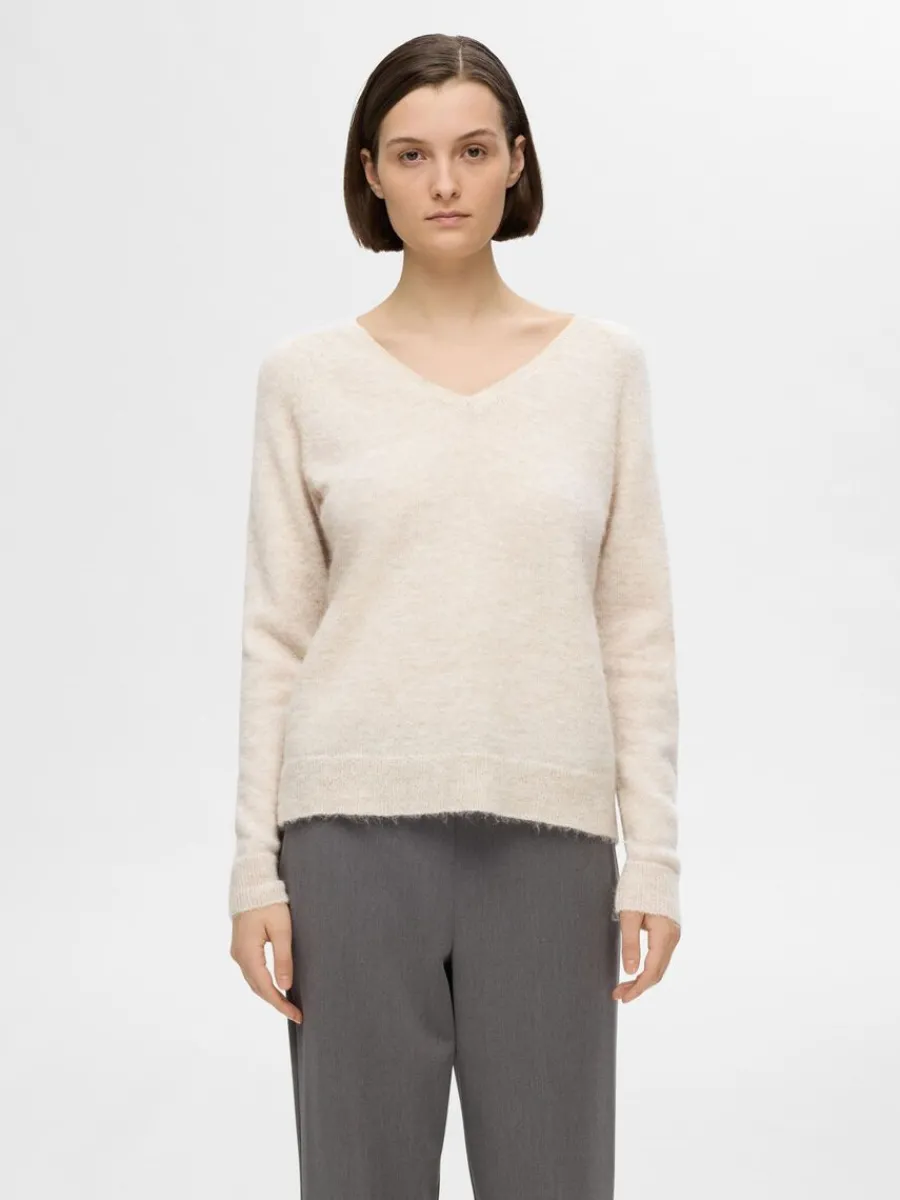 vringning_stickad_trja_0-6.webp SELECTED V-RINGNING STICKAD TRÖJA Beige Best Sale