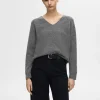 SELECTED V-RINGNING STICKAD TRÖJA Grey Hot