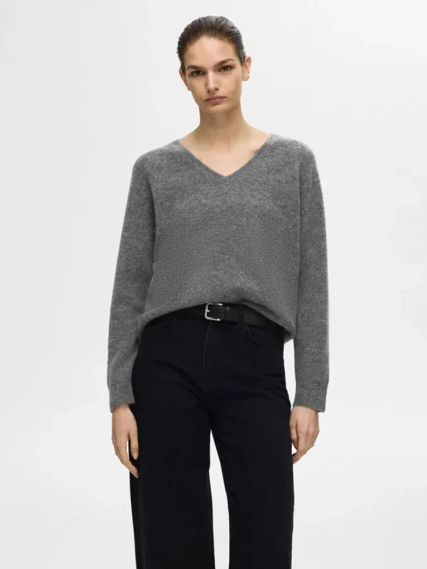 SELECTED V-RINGNING STICKAD TRÖJA Grey Hot