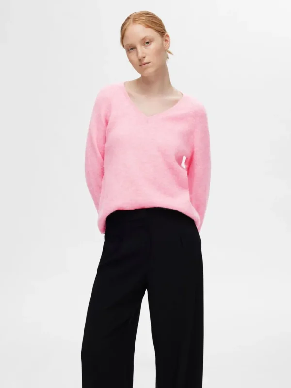 SELECTED V-RINGNING STICKAD TRÖJA Pink Flash Sale