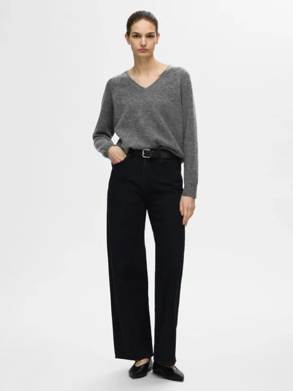 SELECTED V-RINGNING STICKAD TRÖJA Grey Hot