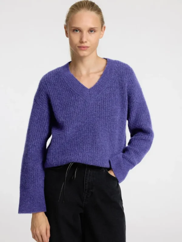 SELECTED V-RINGNING STICKAD TRÖJA Purple Sale