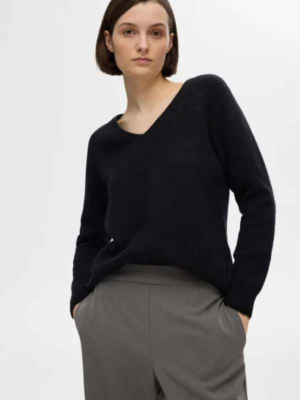 SELECTED V-RINGNING STICKAD TRÖJA Black Flash Sale