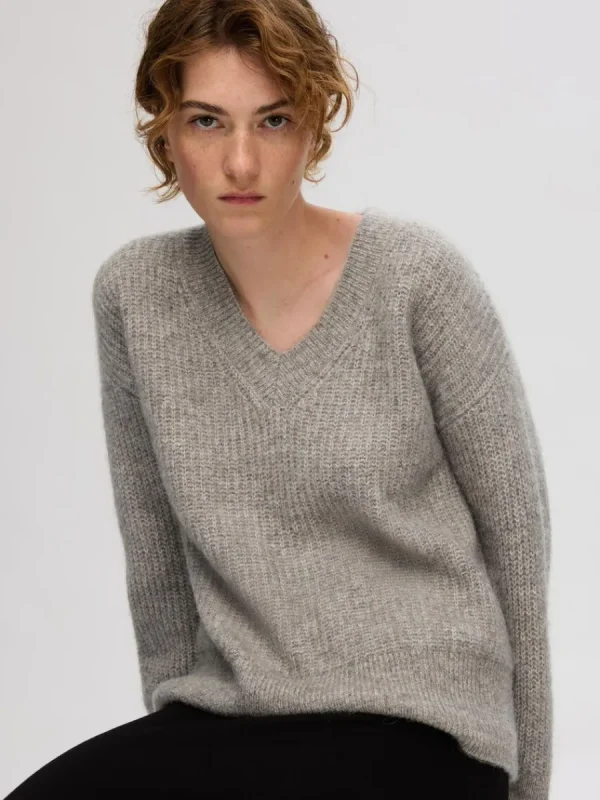 SELECTED V-RINGNING STICKAD TRÖJA Grey Best Sale