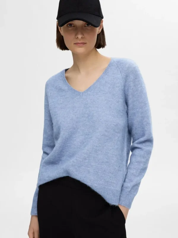 SELECTED V-RINGNING STICKAD TRÖJA Blue Outlet