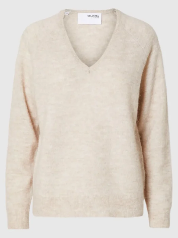 SELECTED V-RINGNING STICKAD TRÖJA Beige Best Sale