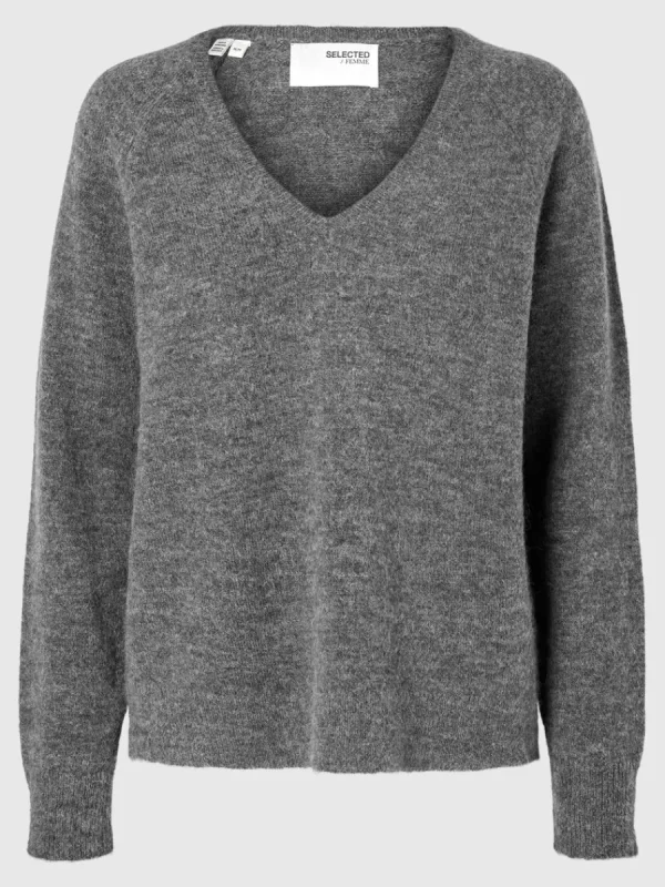 SELECTED V-RINGNING STICKAD TRÖJA Grey Hot