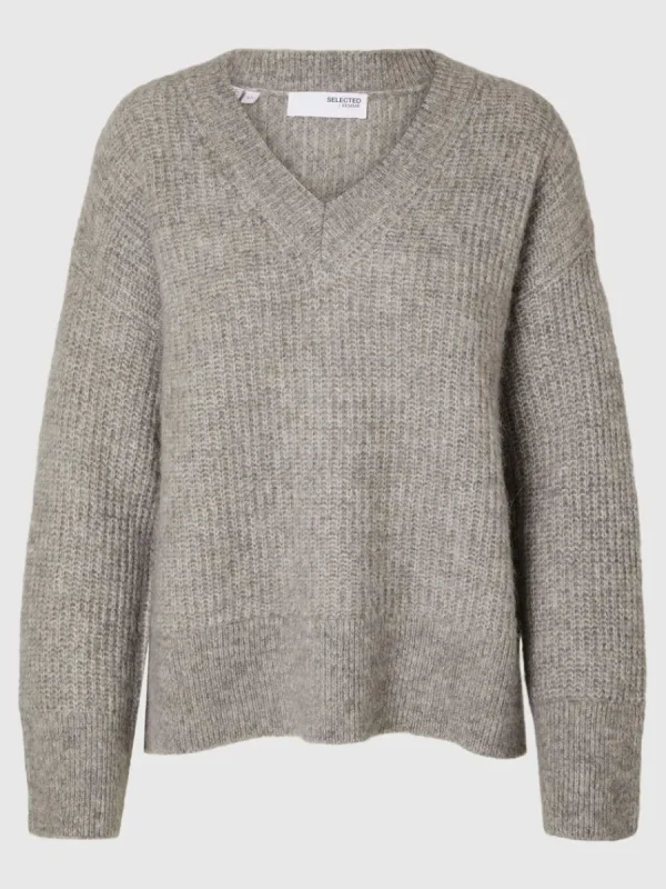 SELECTED V-RINGNING STICKAD TRÖJA Grey Best Sale