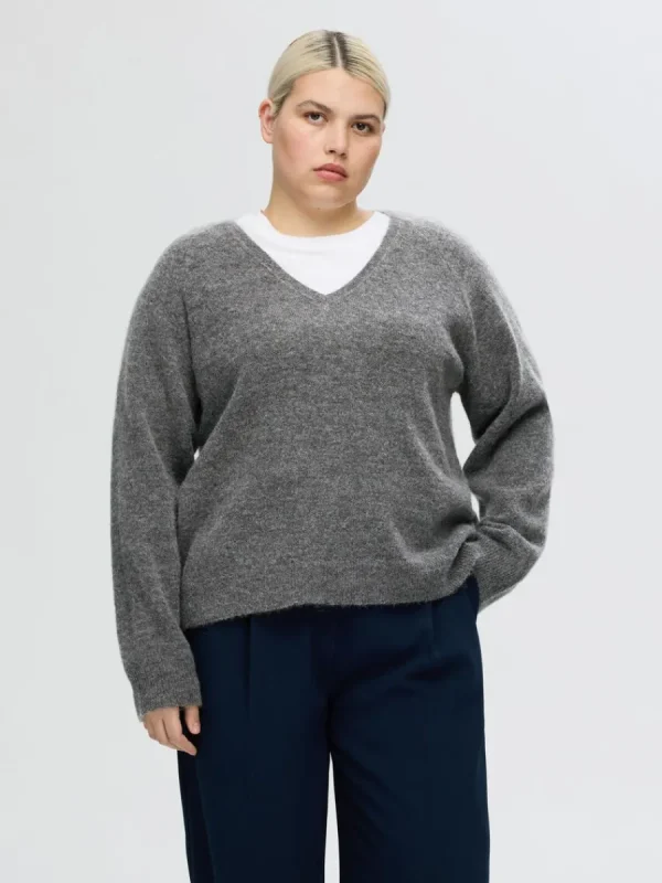 SELECTED V-RINGNING STICKAD TRÖJA Grey Hot