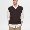 SELECTED V-RINGNING STICKAD VÄST Brown Best Sale