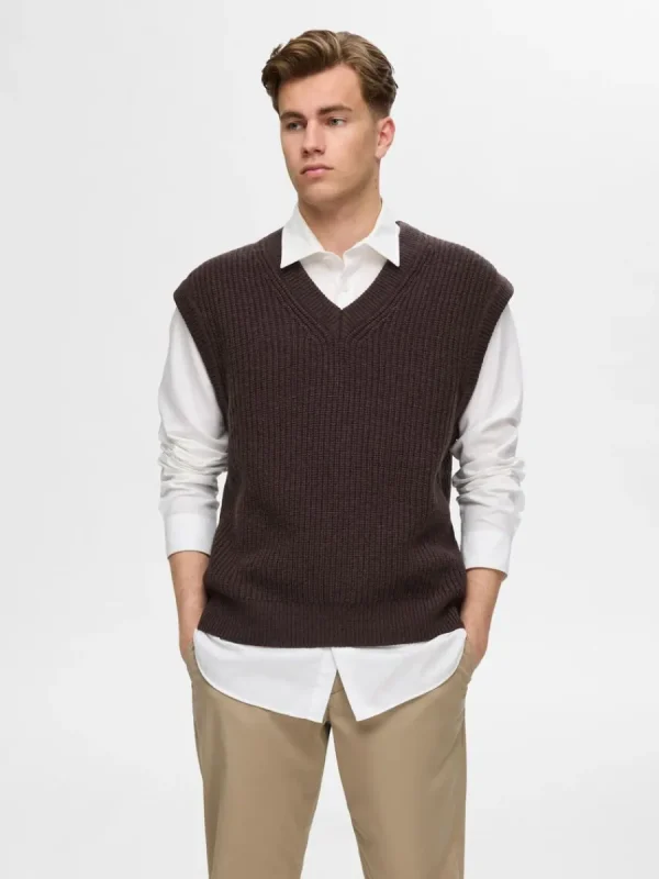 SELECTED V-RINGNING STICKAD VÄST Brown Best Sale