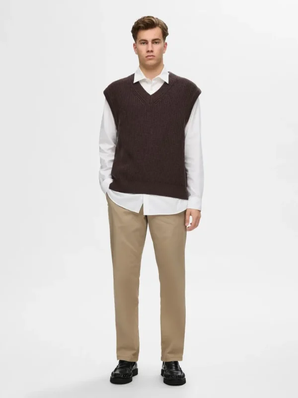 SELECTED V-RINGNING STICKAD VÄST Brown Best Sale