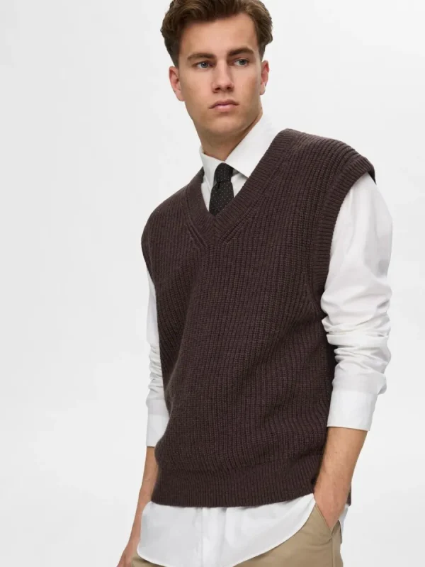 SELECTED V-RINGNING STICKAD VÄST Brown Best Sale