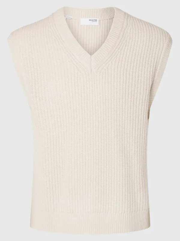 SELECTED V-RINGNING STICKAD VÄST Beige Flash Sale