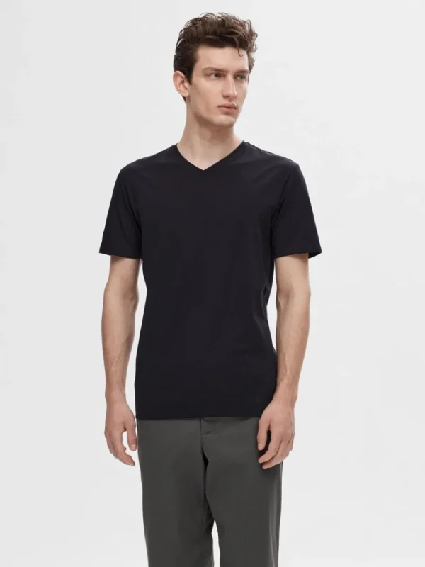 SELECTED V-RINGNING T-SHIRT Black Cheap