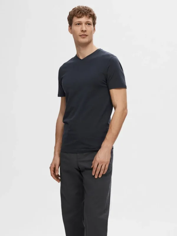 SELECTED V-RINGNING T-SHIRT Blue Flash Sale